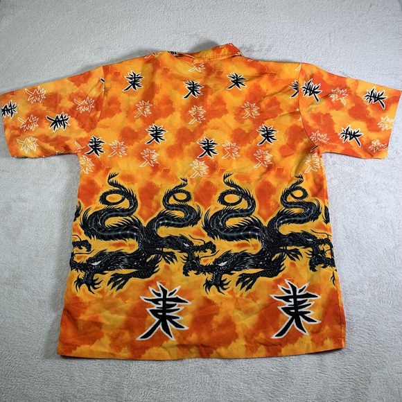 Vintage ODO Shirt Mens XL Orange Dragon Hawaiian Aloha Camp Button Up Made Korea - Picture 7 of 8